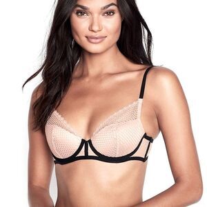 32F 32DDD Victoria’s Secret Pink w/ Black VERY SEXY Fishnet Lace Push-Up Bra